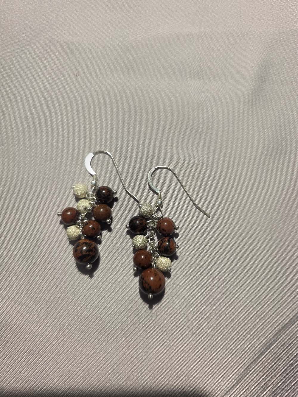 Sterling Silver Dangle Earrings with Brown/Black Agate Beads